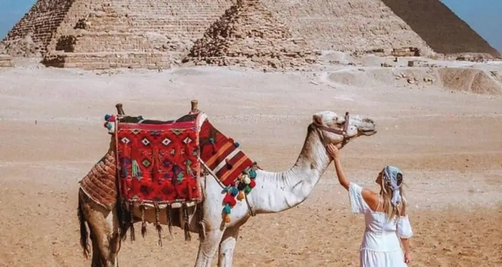 جولة على ظهر جمل بين الرمال، وأهرامات الجيزة تتابعك من بعيد